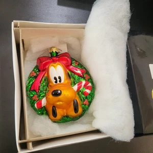 Christopher Radko Disney Pluto Wreath Christmas Glass Ornament & Box W/ Tags - Picture 1 of 17