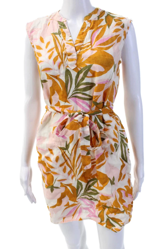 C&C California Women Shirt Dress Orange Floral Linen Sleeveless Short Size XS - Image 1 of 4
