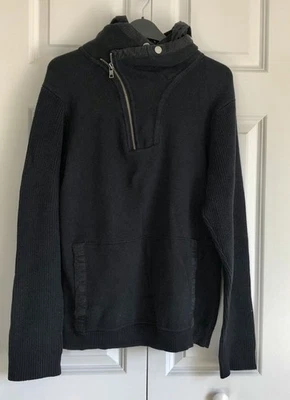 A/X Sweater Size Large Knit 1/4 Zippered Hoody Black Pullover %% - Image 1 of 4