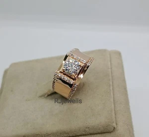 Anillo redondo de moissanita para hombre de plata 925 anillo apilable sólido VVS1 anillo de moissanita - Imagen 1 de 5