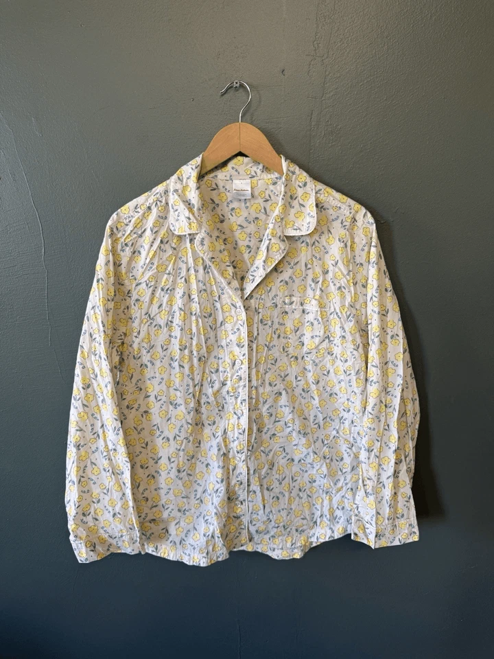 Camisa Hannah Andersson Mujer Blanca Manga Larga Con Botones Patrón Floral Grande Foto 1 de 3