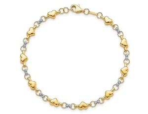 Pulsera de eslabón de corazón de oro amarillo de 14 K (7 1/2 pulgadas) - Imagen 1 de 4