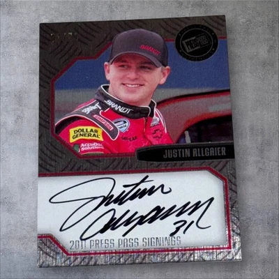 Justin Allgaier NASCAR PACK PULLED signed card 2011 PRESS PASS SIGNINGS #02/50 - Image 1 of 2