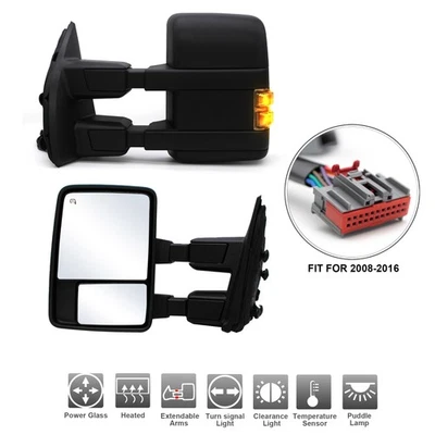 LH RH Tow Mirrors For 08-16 Ford F250-550 Super Duty Power Heated Smokded Signal - Image 1 of 4