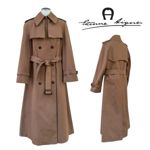 Vintage 60s 70s ETIENNE AIGNER Womens 16 Trench Coat Long Belted Lined Overcoat - Picture 1 of 24