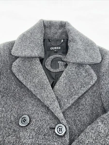 Guess Women’s Size Small Double Breasted Gray Wool Blend Short Style Lined Coat - Picture 1 of 10
