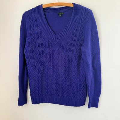 Talbots Petites V 领电缆针织毛衣皇家蓝色女式 LP 舒适休闲 — 第 1/4 张图片