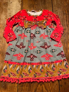 NWOT Girls Jelly the Pug dress Aztec sz. 6 Ruffles pockets long sleeves Pom Poms - Picture 1 of 3