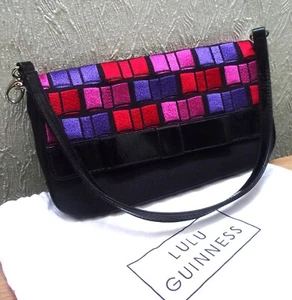 Lulu Guinness handbag - small clutch / shoulder bag. Black with purple, red pink - Picture 1 of 7