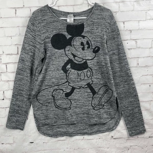 Disney Sweater Womens Large 11/13 Mickey Mouse Long Sleeve Juniors Pullover Gray - Picture 1 of 10