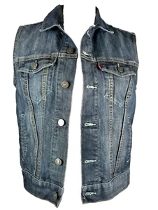 Vintage Levi Jean Denim Vest Size Large Youth Medium 10-12 Red Tab - Picture 1 of 8