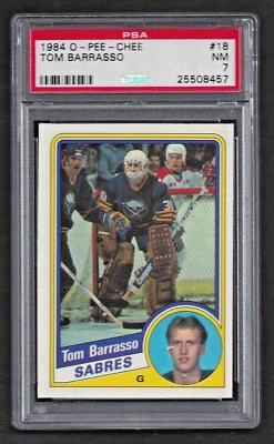 1984 O-Pee-Chee #18 Tom Barrasso RC PSA 7 NM Buffalo Sabres Hockey OPC 1984-85 - Image 1 of 2
