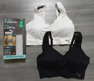 PUMA *2 Pack* Adult Womens X-Large Black/White Seamless Sports Bra - Picture 1 of 3