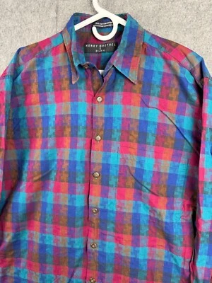 Vintage Henry Grethel Shirt Mens Medium Button Up Abstract Geometric Long Sleeve - Imagem 1 de 4