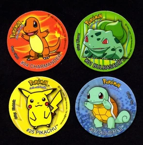BULBASAUR + CHARMANDER + SQUIRTLE + PIKACHU TASO TAZO 1999 EDICIÓN TURCA NUEVO  - Imagen 1 de 2