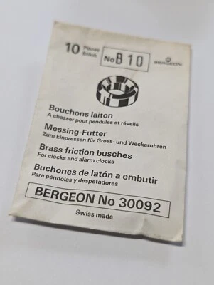 Bergeon 30092 NO B10. Brass Clock Bushes 0.90mm x 3.00mm x 2.50mm. Swiss Made.