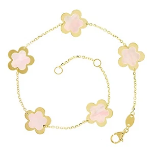 Italienisches 14k Gelbgold Perle Blume Bettel Bahnhof Armband 7,5" 11mm 2,8 Gramm - Bild 1 von 4