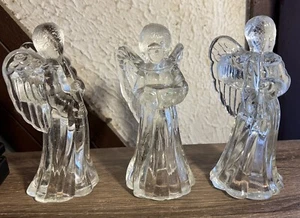 3 Vtg Clear Lead Crystal Angels Approx 6”Candle Holders - Picture 1 of 9