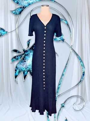 FASHION BUG Navy Blue LACE UP BACK Midi Dress STRETCH Short Sleeves Women's 14 - image 1 of 4