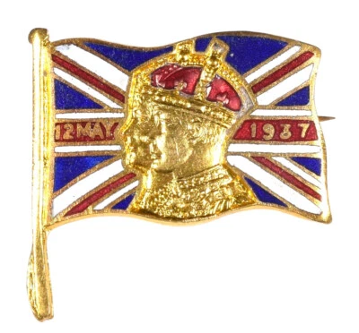 King George VI 1937 Coronation Union Jack Patriotic Souvenir Enamel Brooch Badge - Image 1 of 2