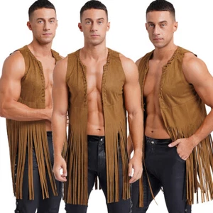 Mens Tank Fancy Dress Waistcoat Western Top Party Shirts Jacket Vest Hippy Long - Picture 1 of 28