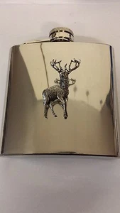 A31 Stag 1 english pewter 6oz Stainless Steel Hip Flask With Pewter em - Picture 1 of 1