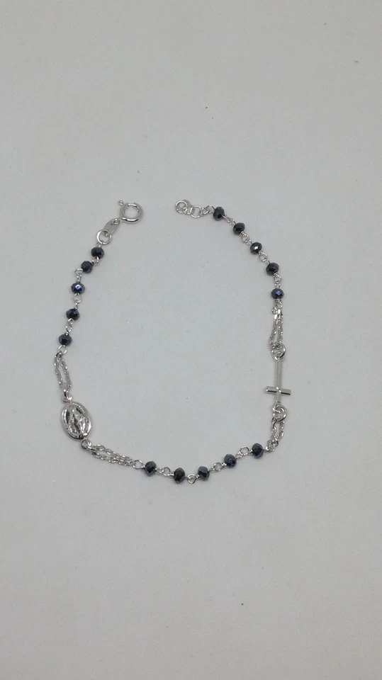 BRACCIALE ROSARIO  ARGENTO DONNA CROCE MADONNA SFERE CRISTALLI COLORATI  - Immagine 1 di 1