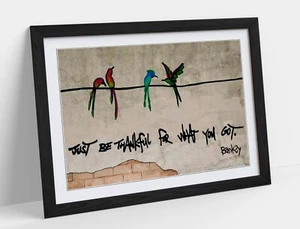 Opera d'arte graffiti banksy ""just be thankful"" - stampa carta poster arte da parete incorniciata - Foto 1 di 10