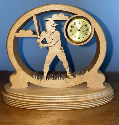 Wood Desk Clock Laser Cut Handcrafted Baseball Sports Schiessl - Image 1 of 4