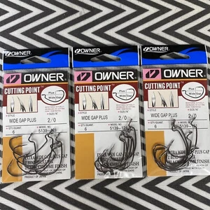 (3 Packs) Owner 5139-121 Wide Gap Plus Bass Hook with Cutting Point Size 2/0 - Picture 1 of 3