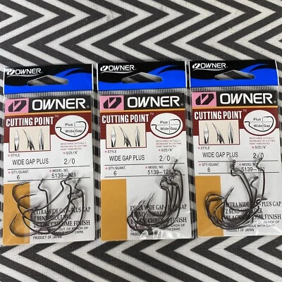 (3 Packs) Owner 5139-121 Wide Gap Plus Bass Hook with Cutting Point Size 2/0 - Image 1 of 3