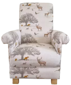 Kids Chair Animals Armchair Fryetts Tatton Animals Rabbits Stags Pheasants Beige - Picture 1 of 24