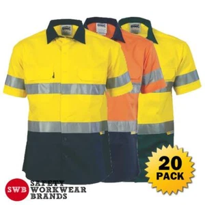 20 x DNC Workwear Mens Hi Vis Cool Cotton Shirt 3M Reflective Tape S/Sleeve 3887 - Picture 1 of 4