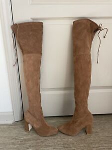 Stuart Weitzman Over the Knee Suede Thigh High Boots Tan Brown Size 7.5 EUC