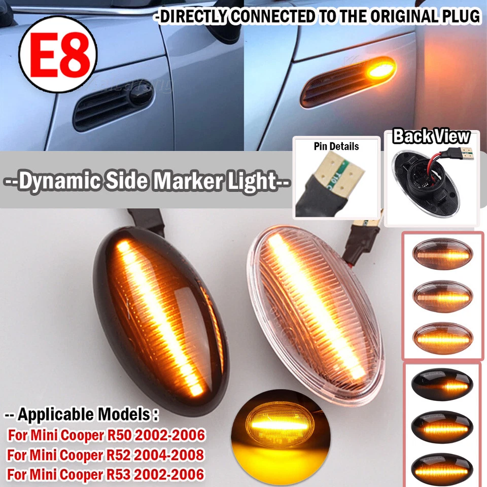 For MINI Cooper R50 R53 / R52 04-08 LED Dynamic Side Marker Light Turn Signal - Изображение 1 из 4