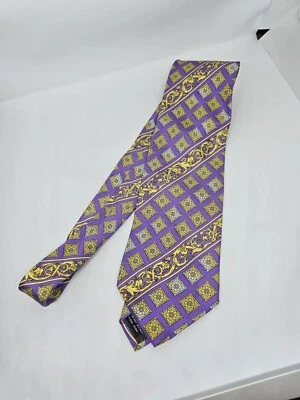 Hermosa corbata de seda GIANNI VERSACE marfil púrpura oro usada en excelente estado Foto 1 de 4