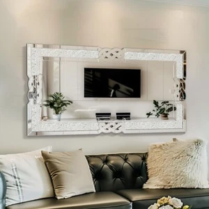 Crystal Crush Diamond Wall Mirror Rectangle Silver Mirrors for Wall Decorative - Picture 1 of 14