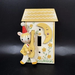 VINTAGE ORIGINALS BY IRMI, HANDPAINTED Wooden Switch Plate Cover CAT FIDDLE MOON - Picture 1 of 6