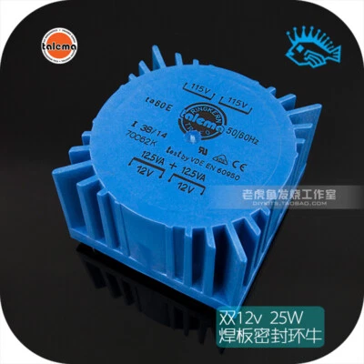Dual 12V 25W TALEMA square PCB welding plate sealed toroidal transformer 25VA - Image 1 of 3