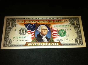 COLOREADO $1 WASHINGTON -1 DÓLAR - MONEDA LEGAL REGALO DINERO SIN CIRCULAR GENUINO - Imagen 1 de 6