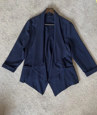 Wallis Navy Blue Waterfall Front Jacket with 3/4 Sleeves. UK  14  - Image 1 of 4