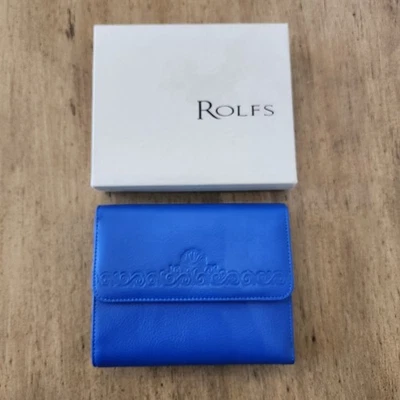 Carteira Feminina Vintage Rolfs Bifold Kisslock Couro de Vaca Azul Tooled Seashell Waves - Imagem 1 de 4