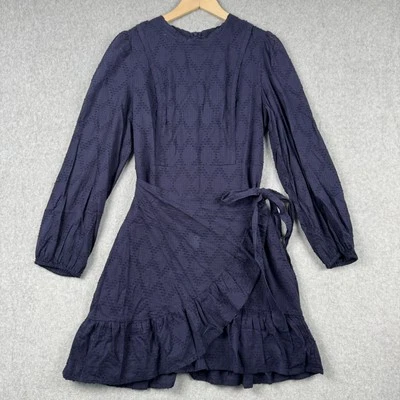 J Crew платье женщин M темно-синий хлопок оборки надежном галстук Prairie Cottagecore новый - Изображение 1 из 4