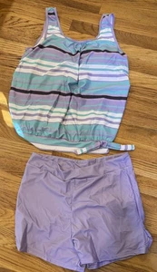 New Womens 2 Piece Purple Striped Tankini Swim Bathing Suit Plus 2XL - Picture 1 of 2