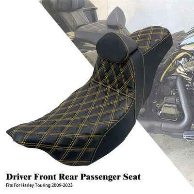 Driver Passenger Seat Gold Line w/ Backrest For Harley Street Road Glide 09-2023 - Image 1 of 4
