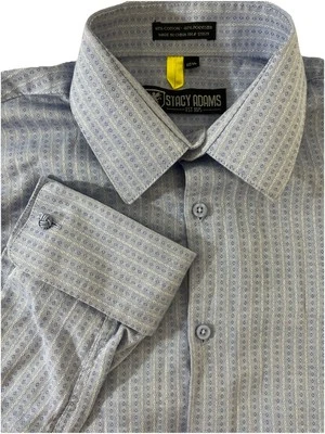 Camisa de vestir para hombre Stacy Adams talla 15,5 32/33 azul/blanco diamante Foto 1 de 4