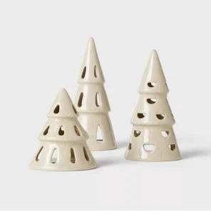 Studio Mcgee Ceramic Tree LED Tea Light Holder Set Beige Threshold  3 Piece - Picture 1 of 13