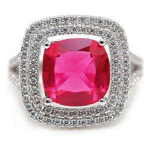 12CT Treated Ruby & Topaz 925 Solid Sterling Silver Ring Jewelry Sz 8 - Picture 1 of 3