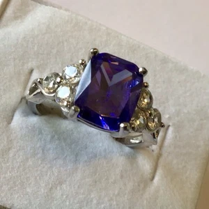 STERLING SILVER BLUE & CLEAR STONE COCKTAIL RING SIZE 6.25 - Picture 1 of 3