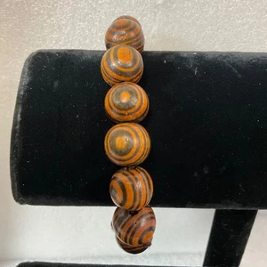 7in Brown Black Wooden Bead Bracelet Handcrafted Boho Tribal Stretch Jewelry - Picture 1 of 6